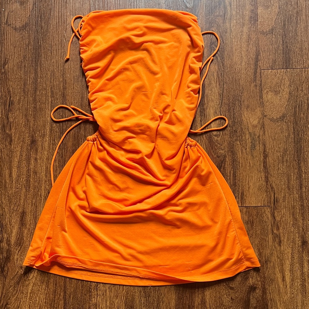 Bershka Orange Strapless Draped Mini Dress